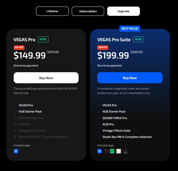 Vegas pro 23 US版　アップグレード価格