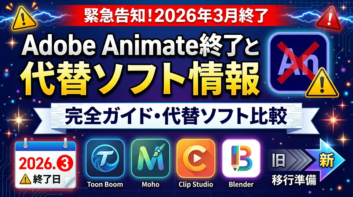 【Adobe Animate終了】代替ソフトデータベース｜全11種掲載